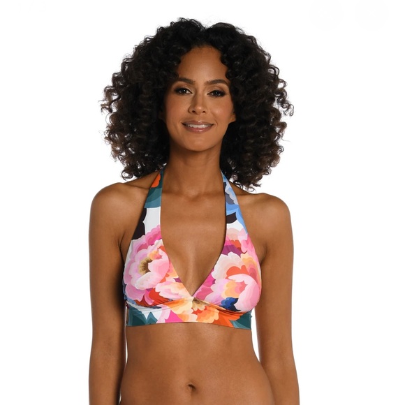 La Blanca Other - La Blanca Vibrant Pink/Orange Floral Halter Top/ Bikini Tassel Accents size 10